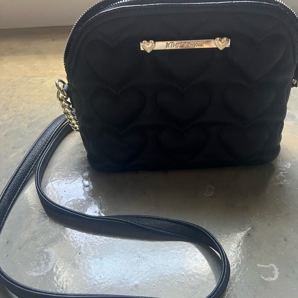 Betsy Johnson Black Crossbody with Heart Detail
